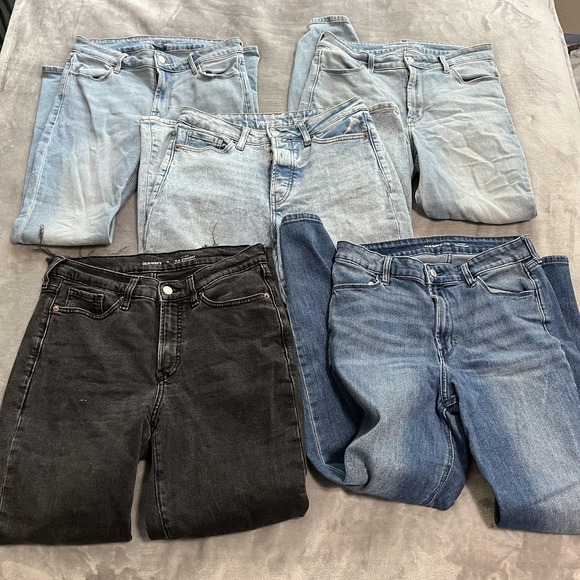 Old Navy Jeans Lot Womens 8 Straight Bootcut Black Blue Denim Button Fly 5 Pair - Picture 1 of 16